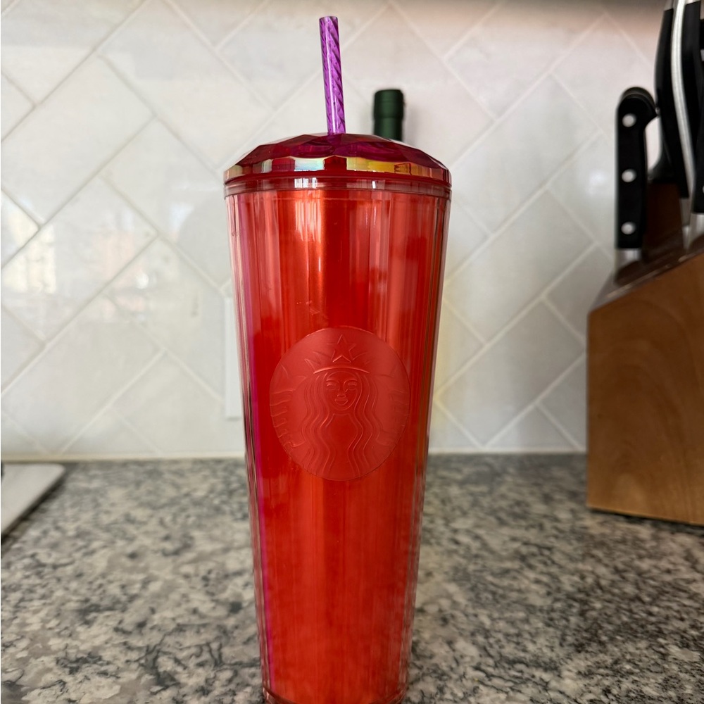 Limited Edition Starbucks Red Kaleidoscope Tumbler with Straw